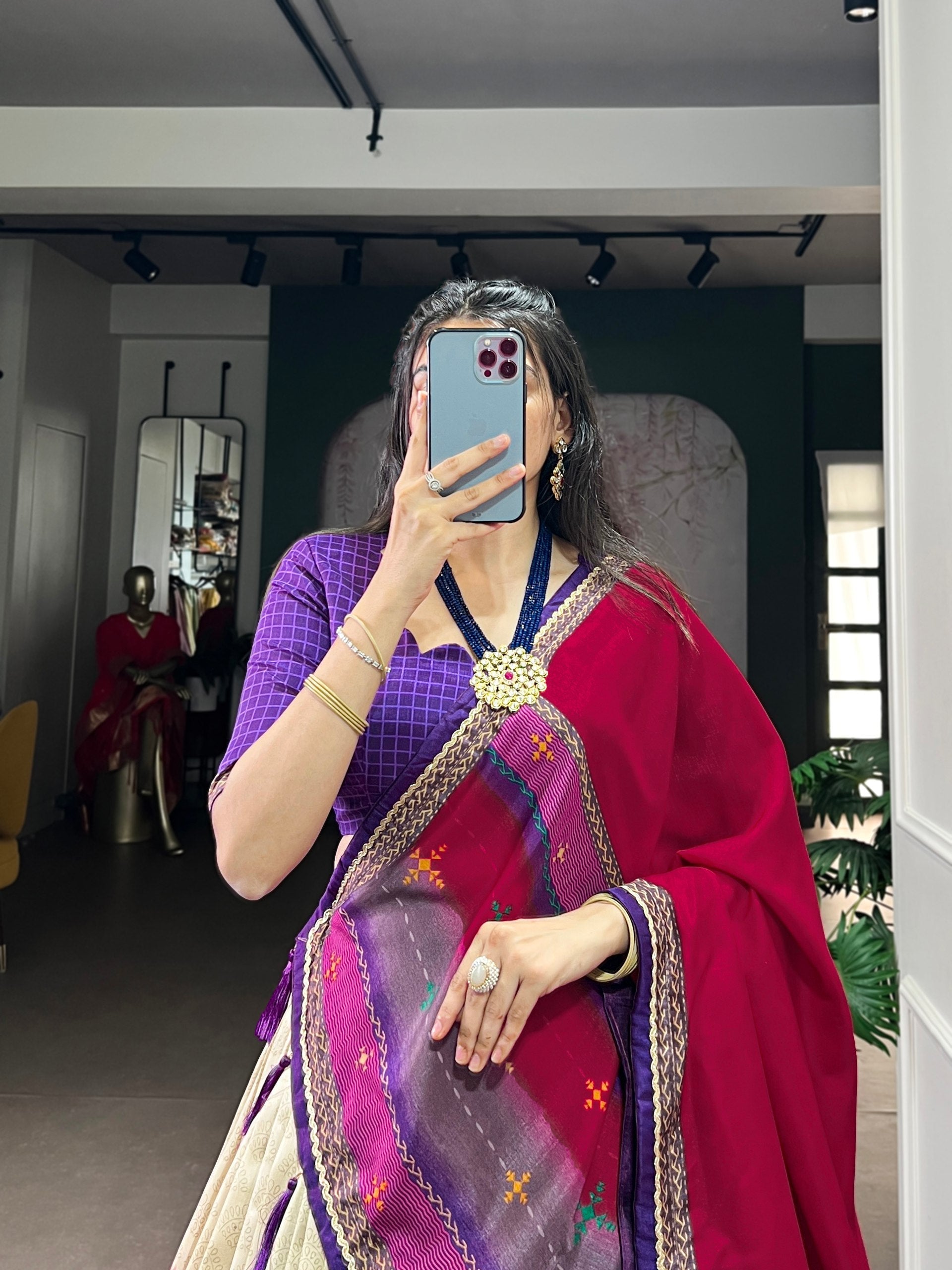 Purple Royal Tie‑Dye Dream Lehenga Set – Handcrafted Tasar Silk with Lace & Tassel Dupatta