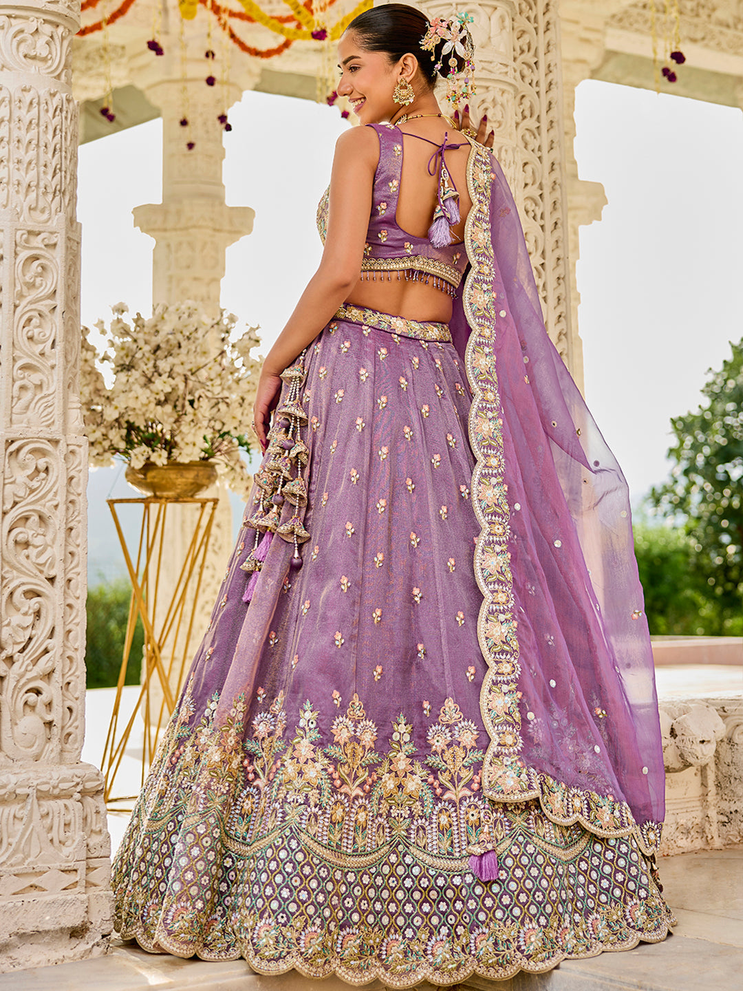 Purple Satin Silk Sequins & Embroidery Lehenga Choli with Ethnic Dupatta – Fully Stitched