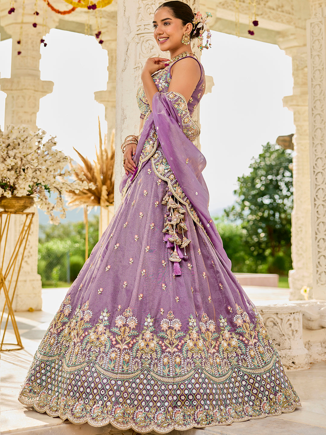 Purple Satin Silk Sequins & Embroidery Lehenga Choli with Ethnic Dupatta – Fully Stitched
