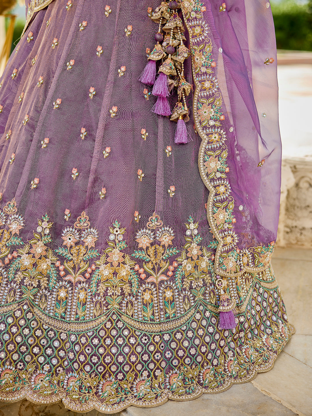 Purple Satin Silk Sequins & Embroidery Lehenga Choli with Ethnic Dupatta – Fully Stitched