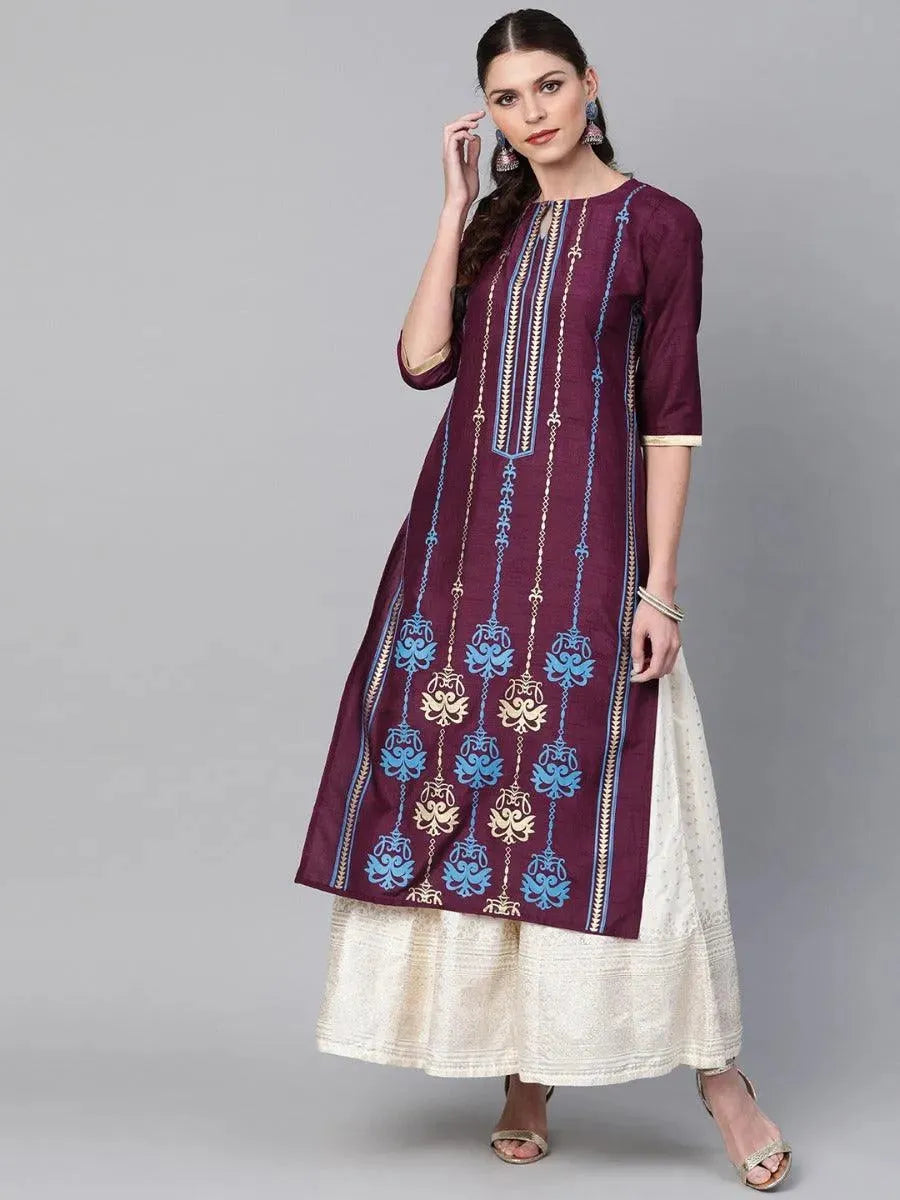 Anouk Purple Self Design Chanderi Kurta