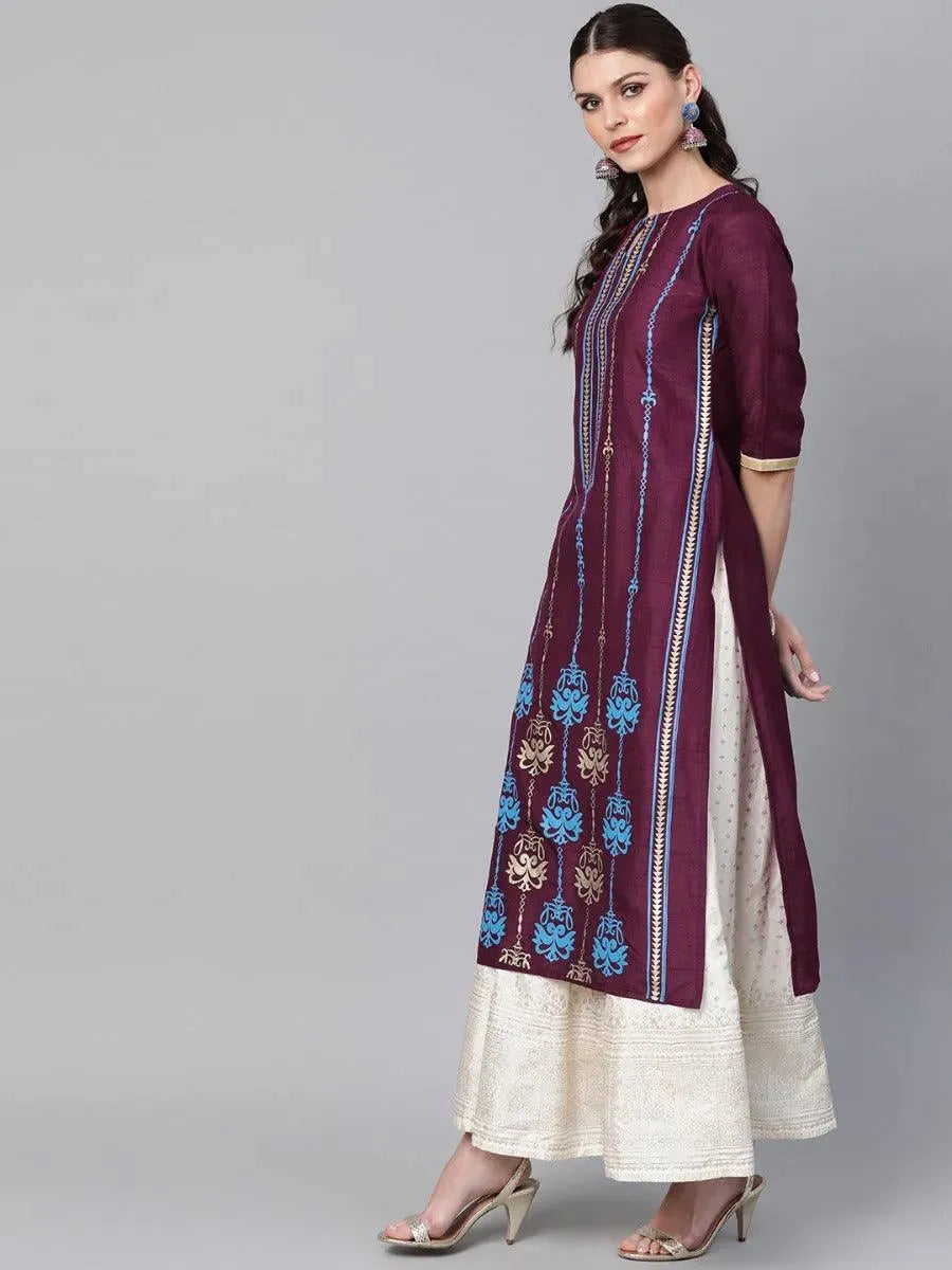 Anouk Purple Self Design Chanderi Kurta