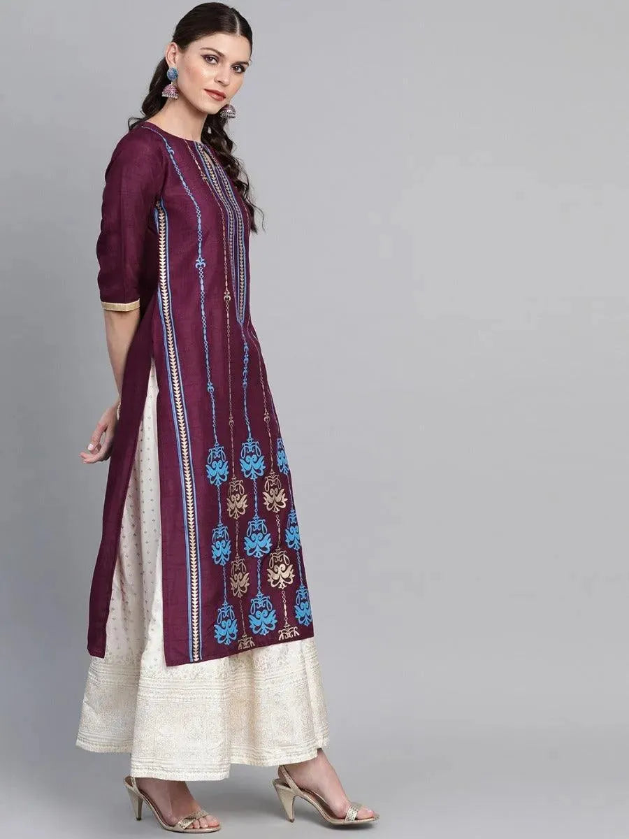Anouk Purple Self Design Chanderi Kurta