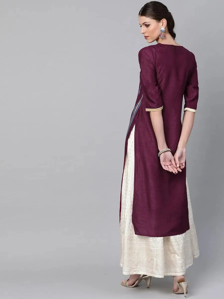 Anouk Purple Self Design Chanderi Kurta