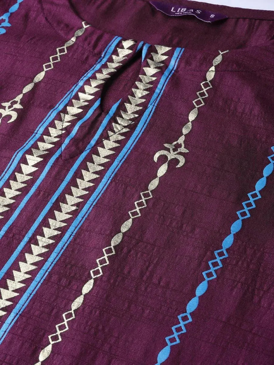 Anouk Purple Self Design Chanderi Kurta