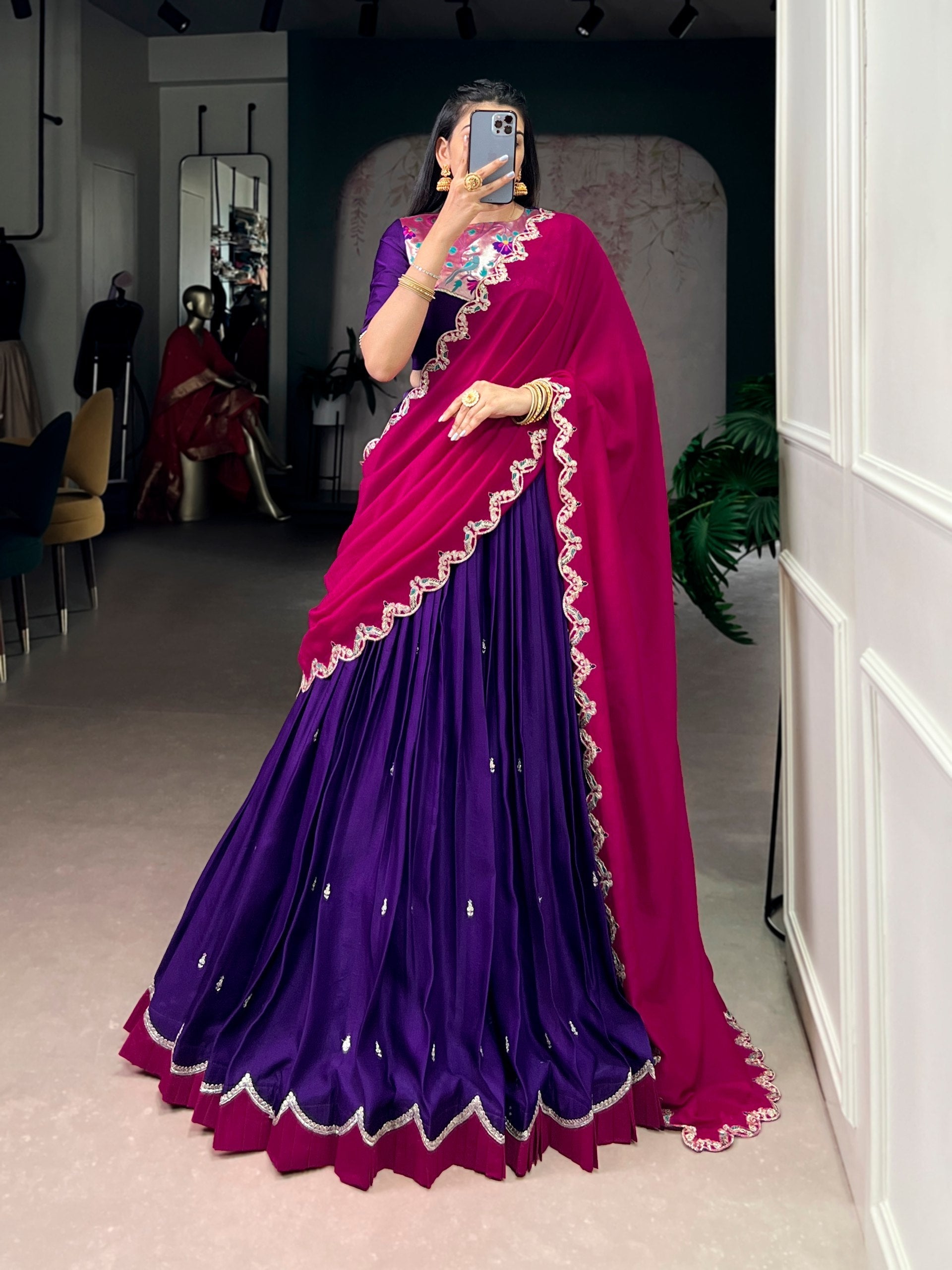 Purple Sequins Lehenga Set with Dupatta