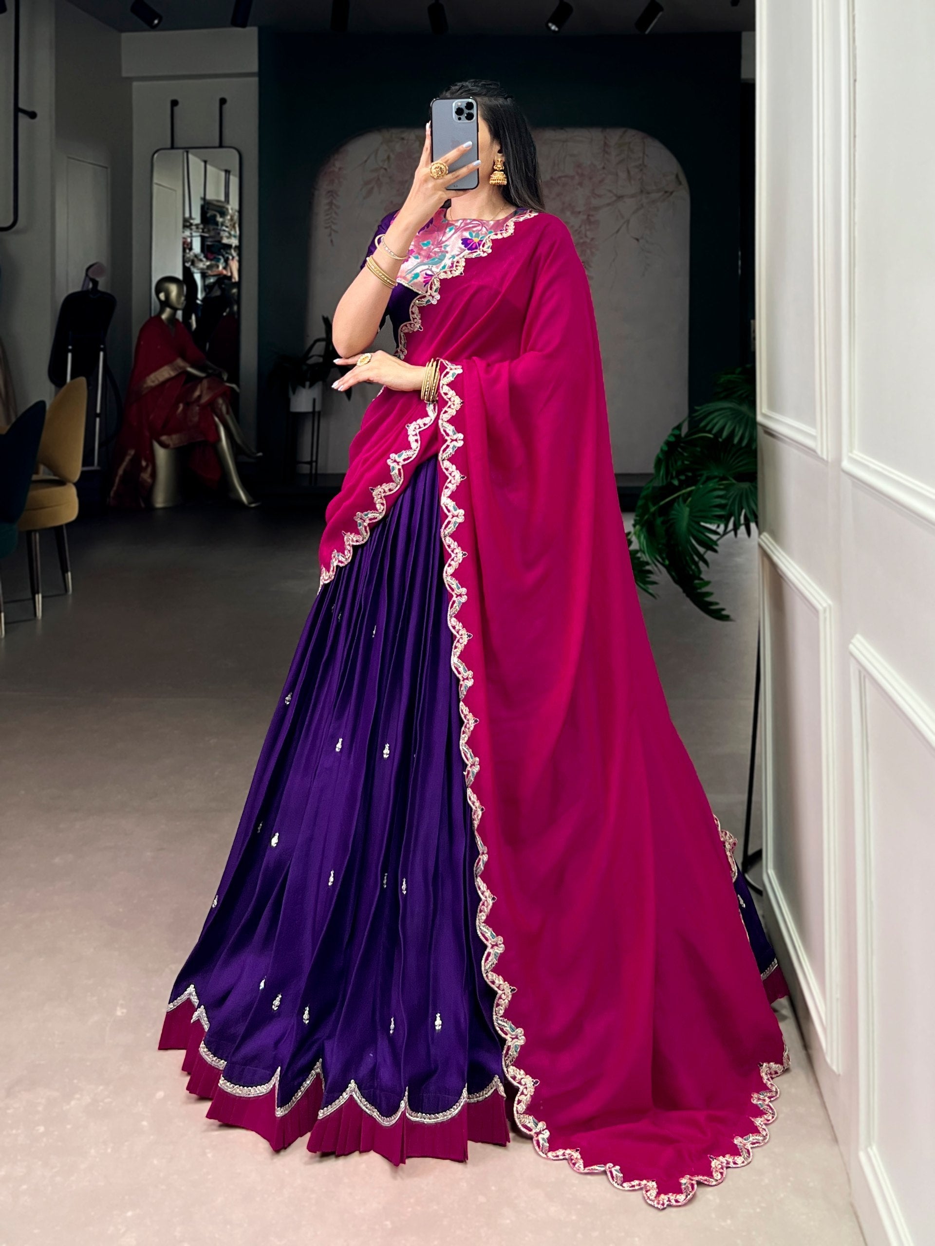 Purple Sequins Lehenga Set with Dupatta