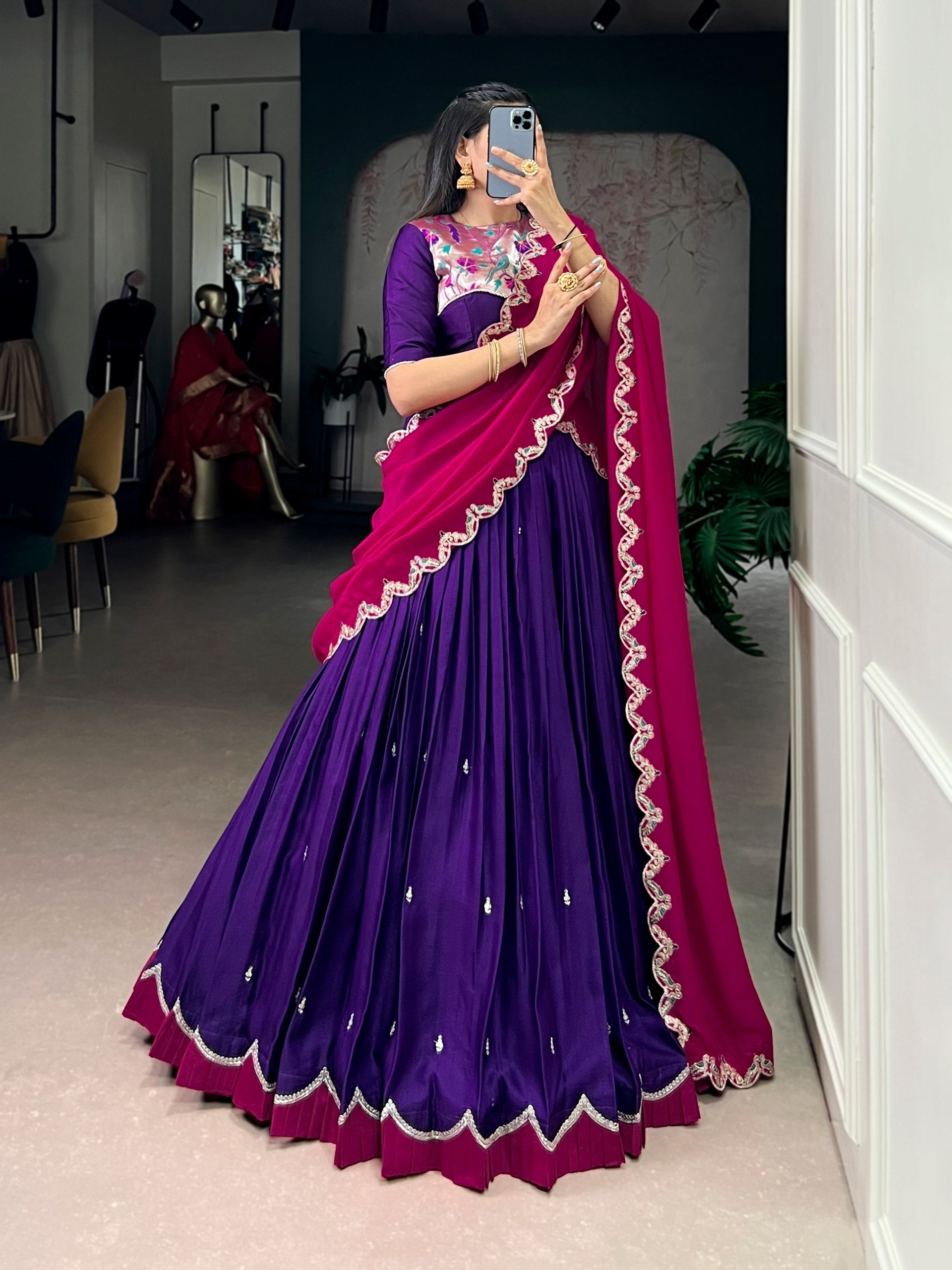 Purple Sequins Lehenga Set with Dupatta