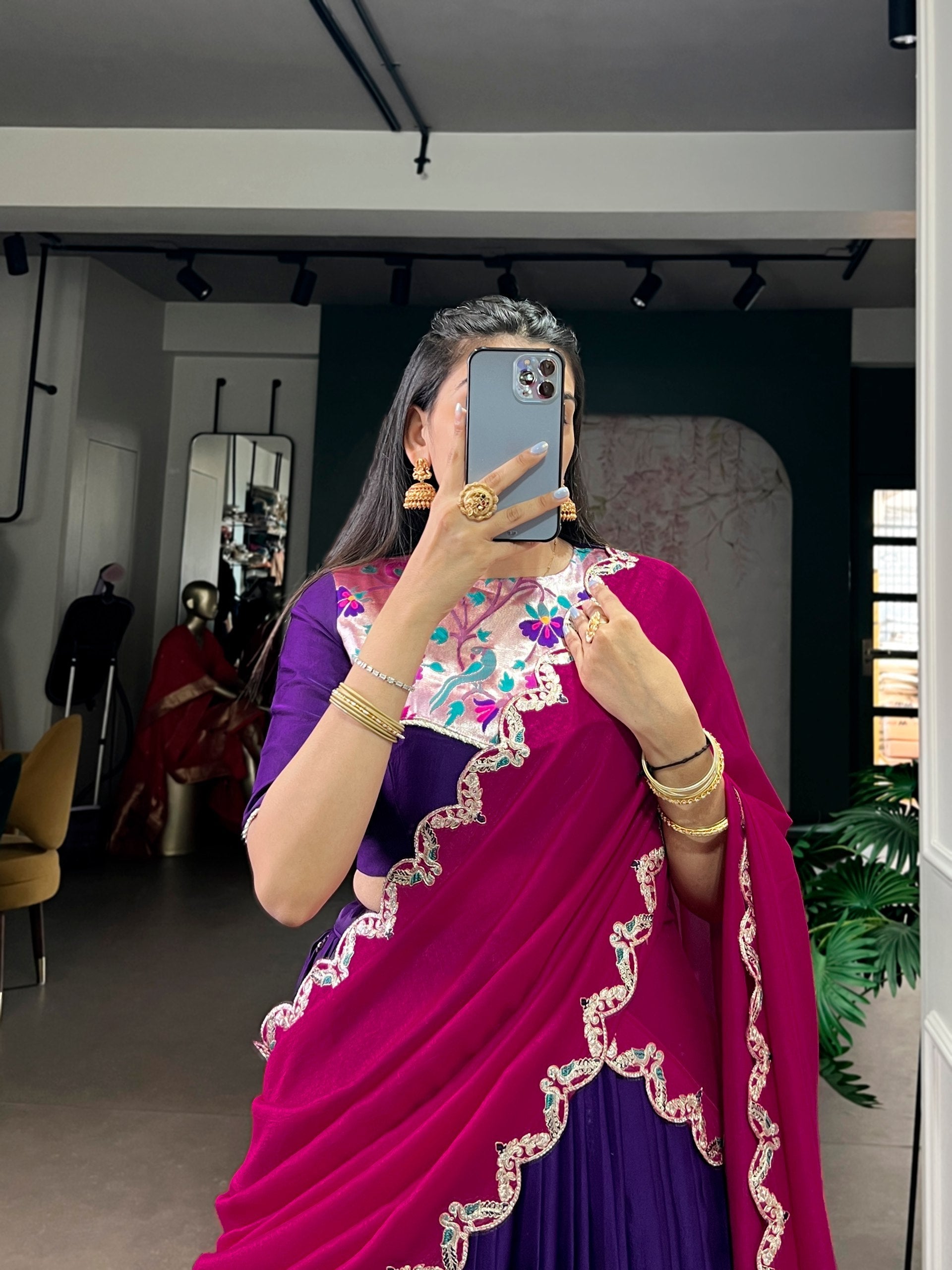 Purple Sequins Lehenga Set with Dupatta