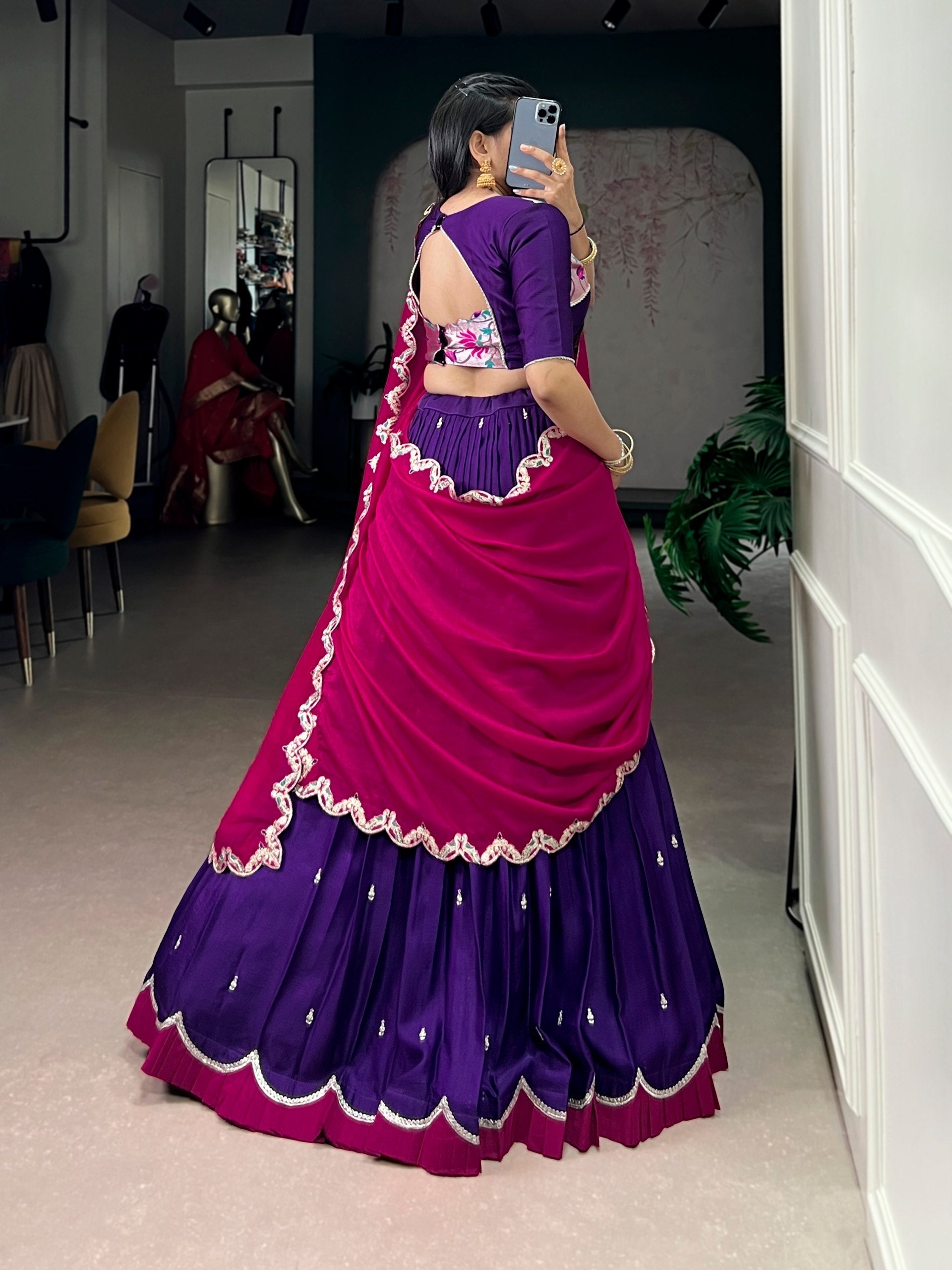Purple Sequins Lehenga Set with Dupatta