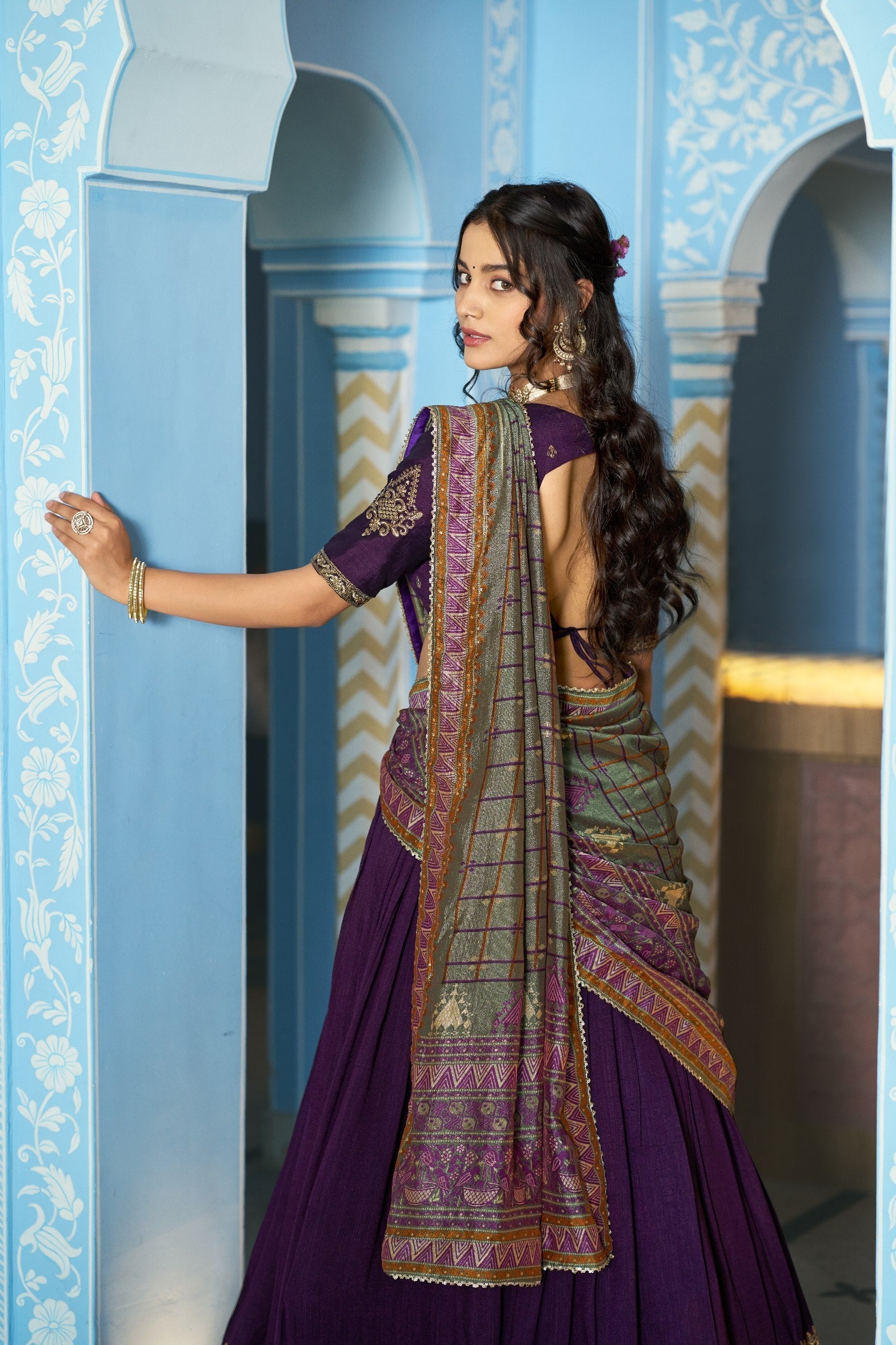 Purple Silk Embroidered Lehenga Set