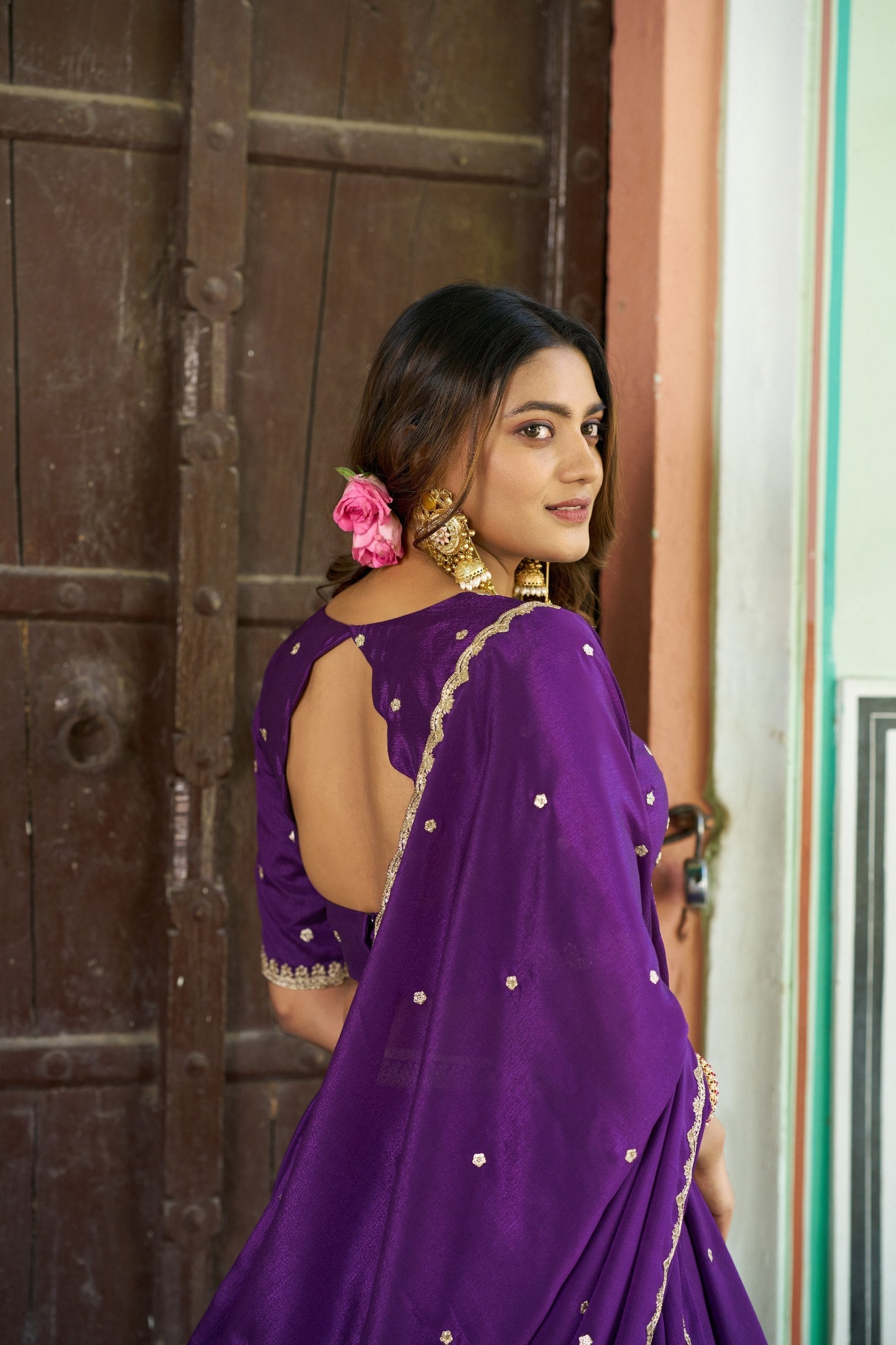 Purple Silk Embroidered Lehenga