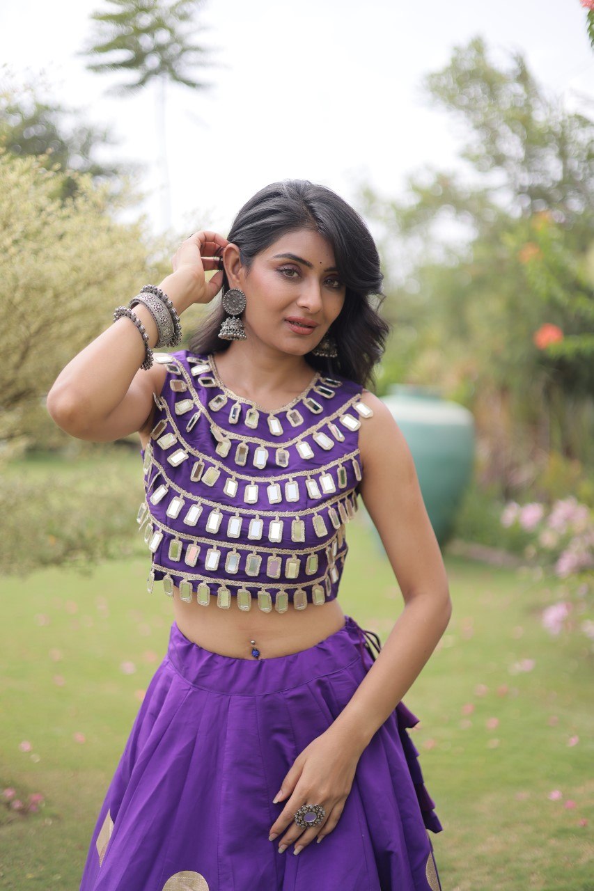 Purple Silk Gota Pattern Lehenga Set