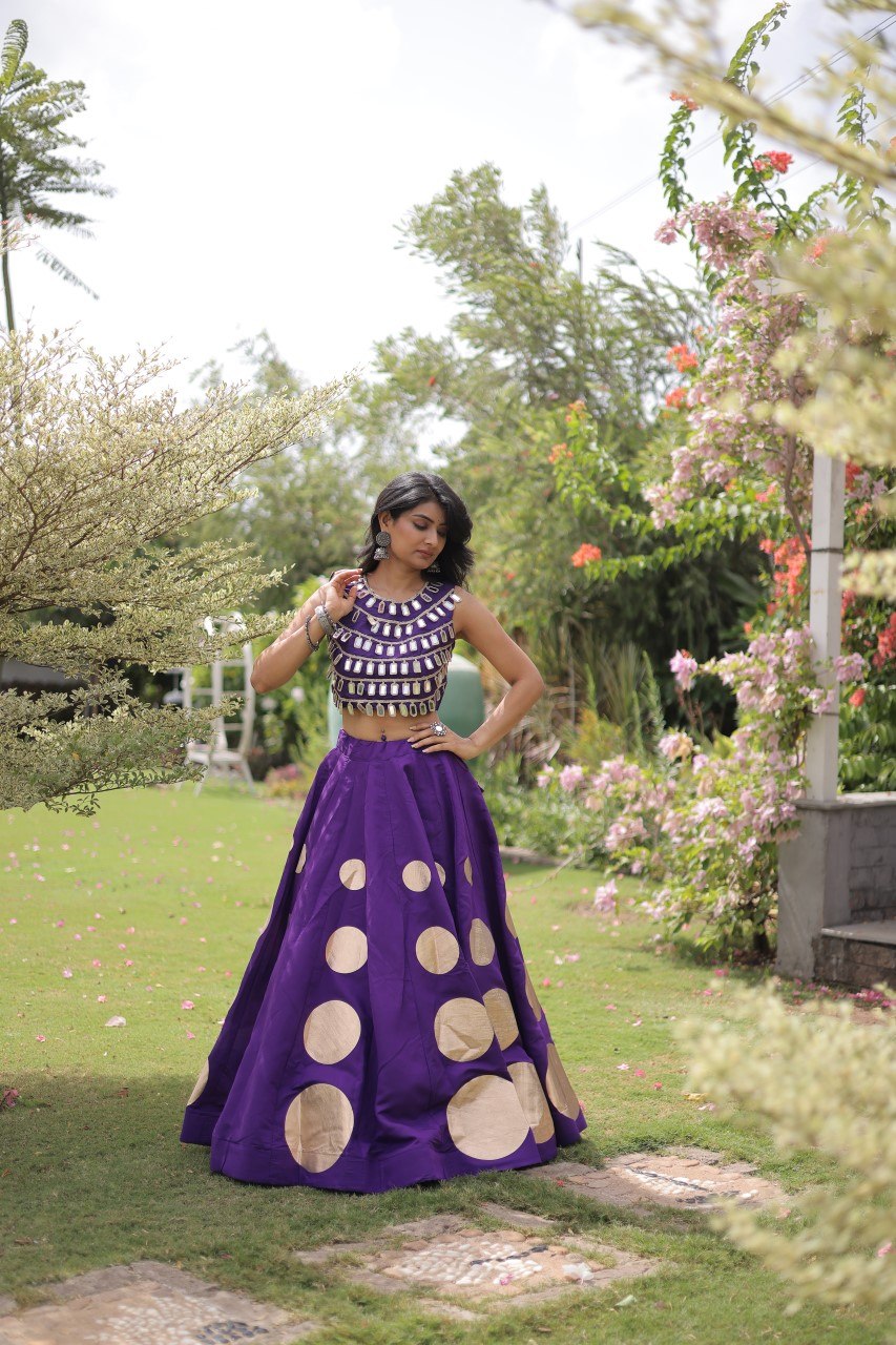 Purple Silk Gota Pattern Lehenga Set