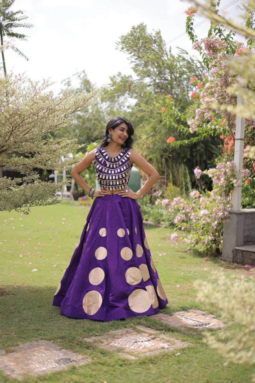 Purple Silk Gota Pattern Lehenga Set
