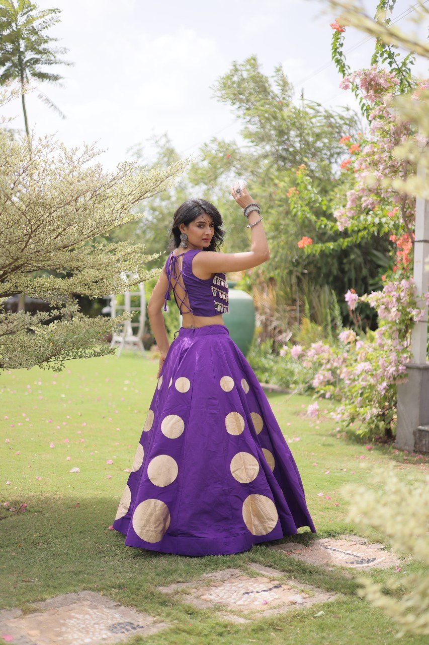 Purple Silk Gota Pattern Lehenga Set