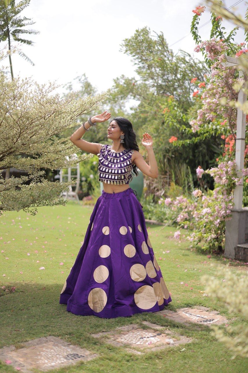 Purple Silk Gota Pattern Lehenga Set
