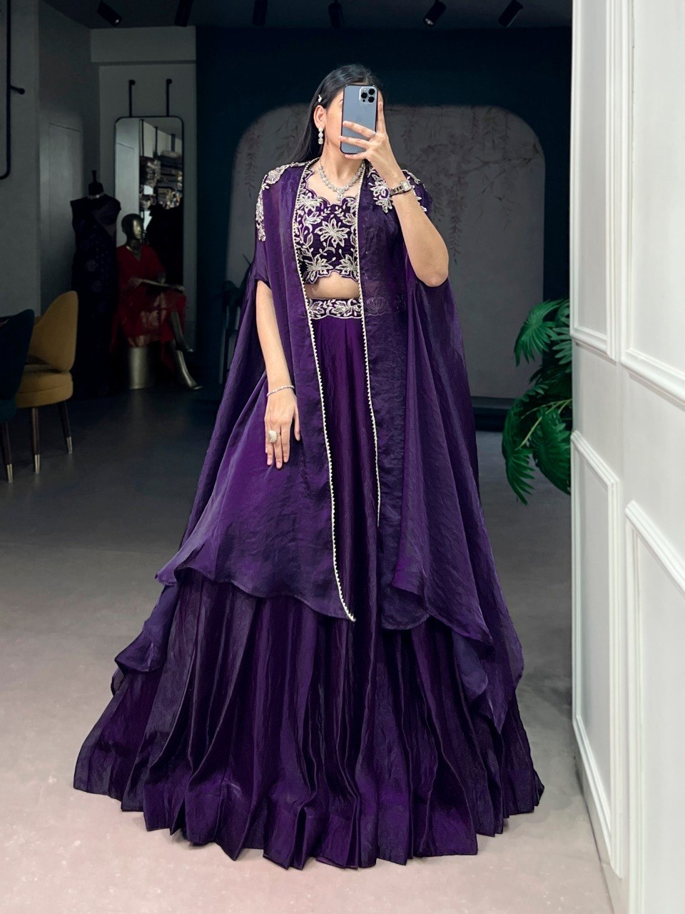 Purple Silk Lehenga with Blouse & Shrug
