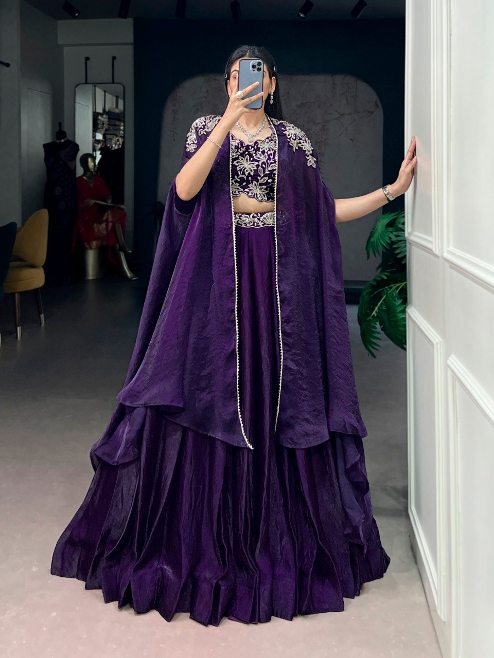 Purple Silk Lehenga with Blouse & Shrug
