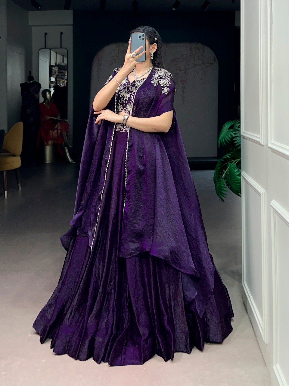 Purple Silk Lehenga with Blouse & Shrug