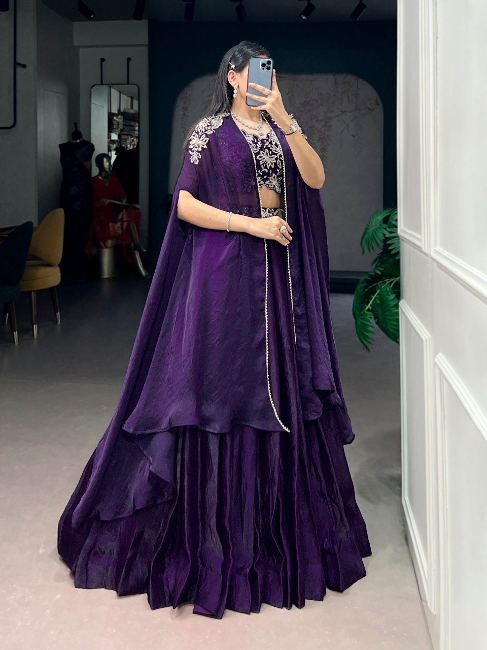 Purple Silk Lehenga with Blouse & Shrug