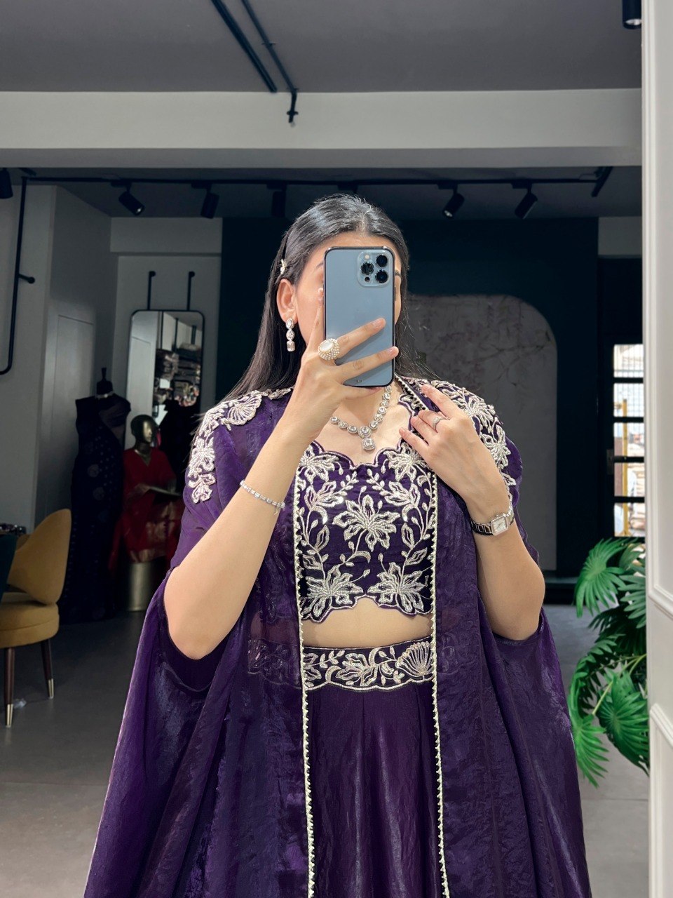 Purple Silk Lehenga with Blouse & Shrug