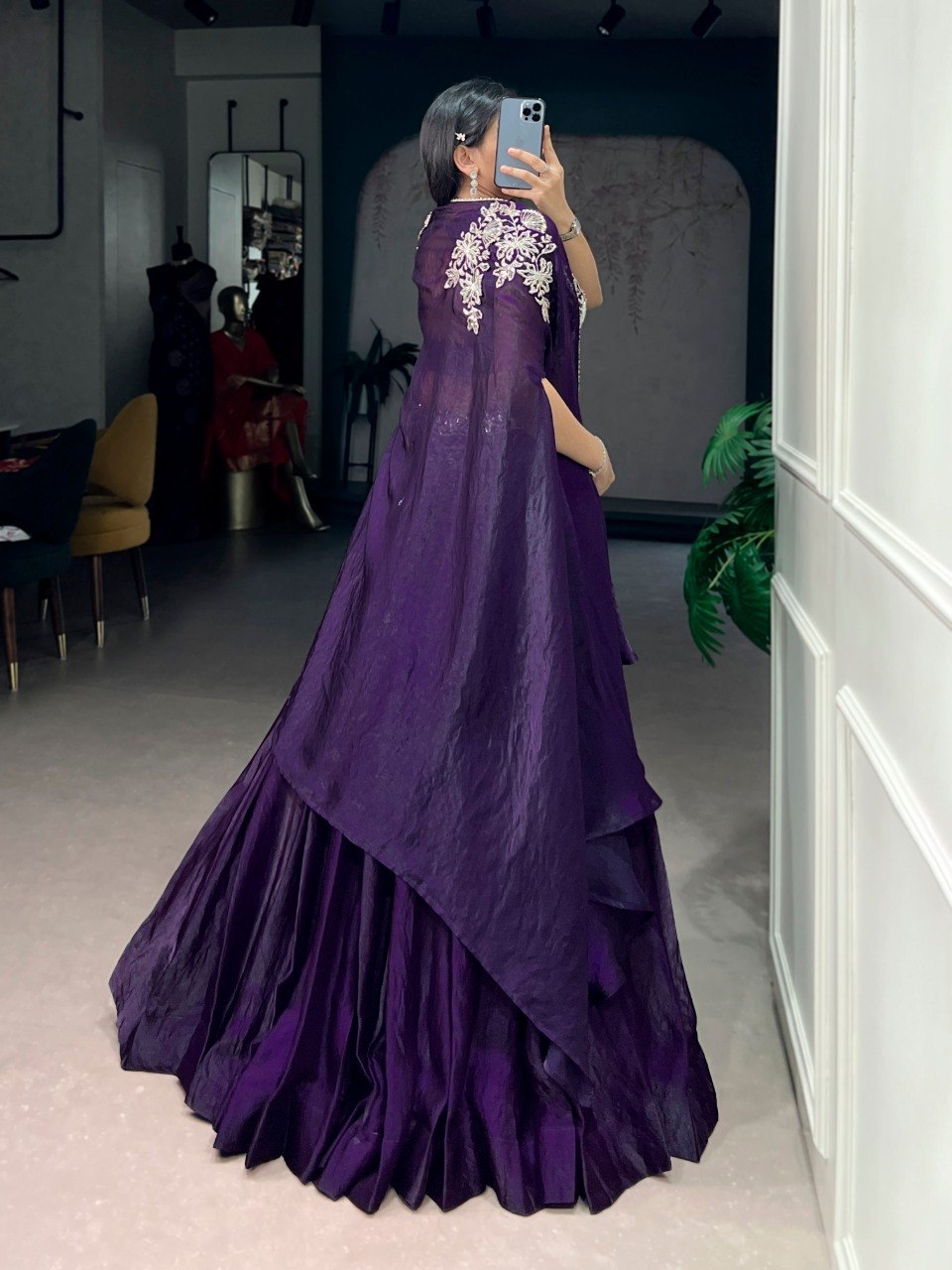 Purple Silk Lehenga with Blouse & Shrug