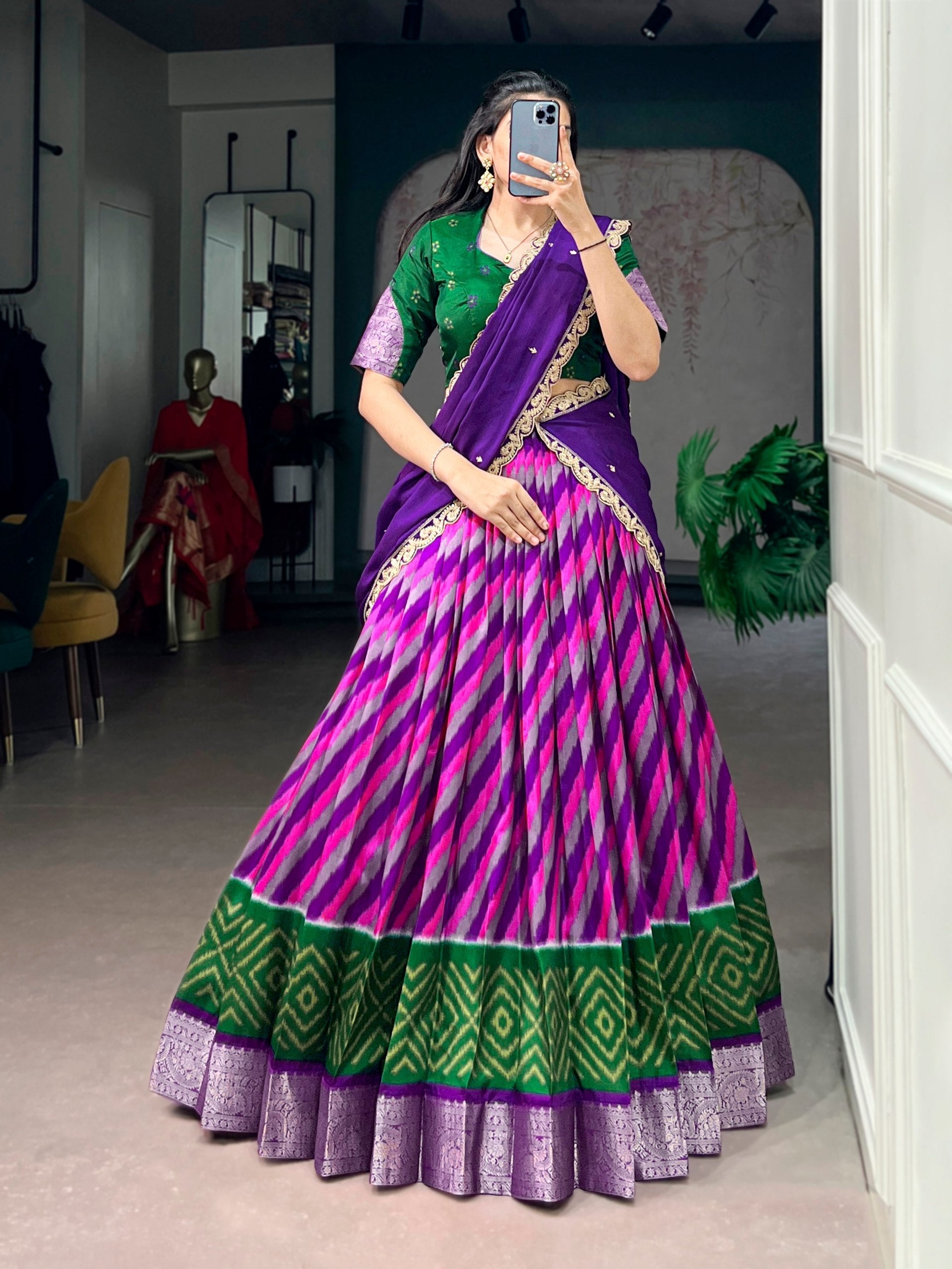 Purple Silk Leheriya Print Lehenga Choli