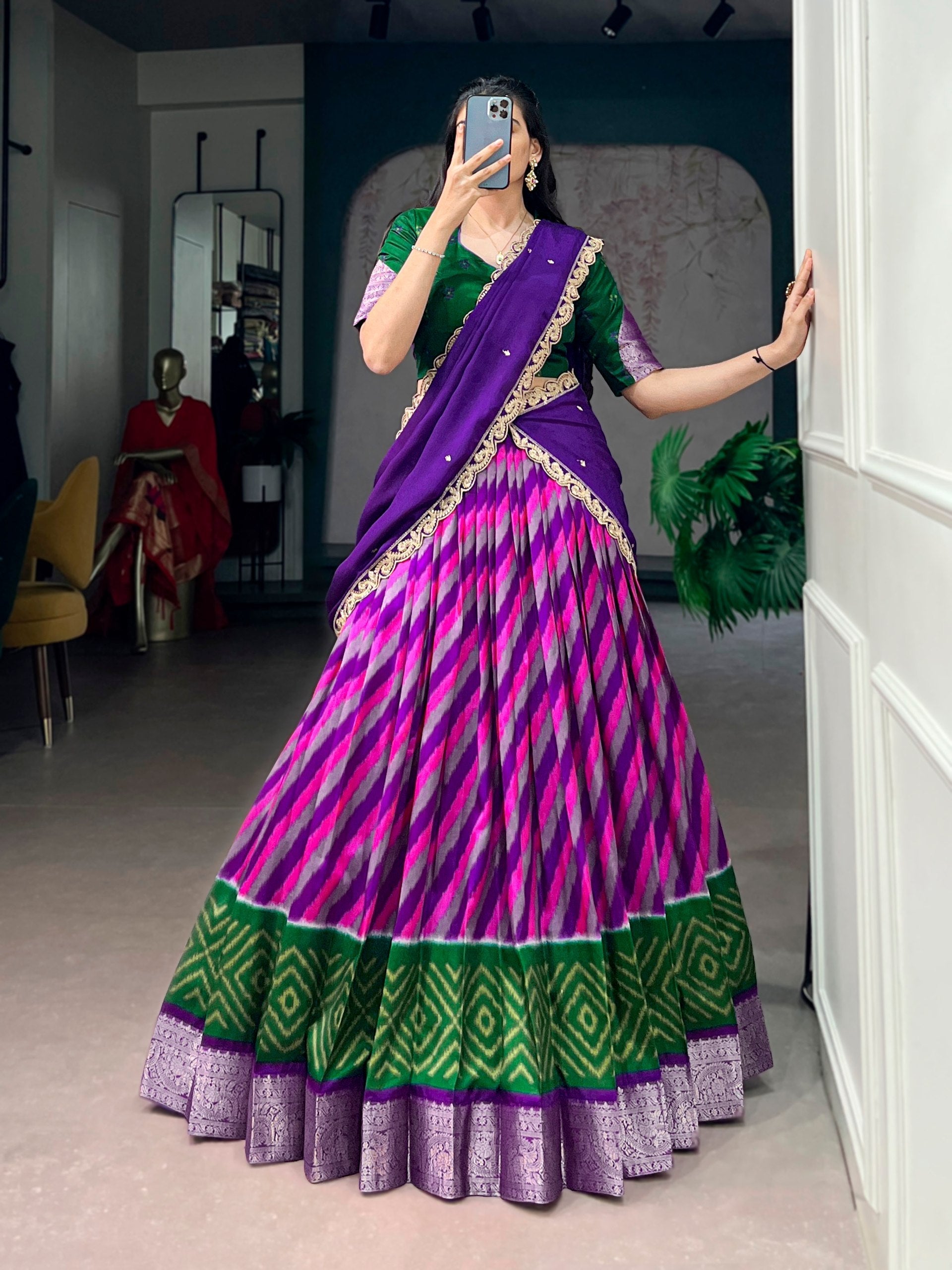 Purple Silk Leheriya Print Lehenga Choli