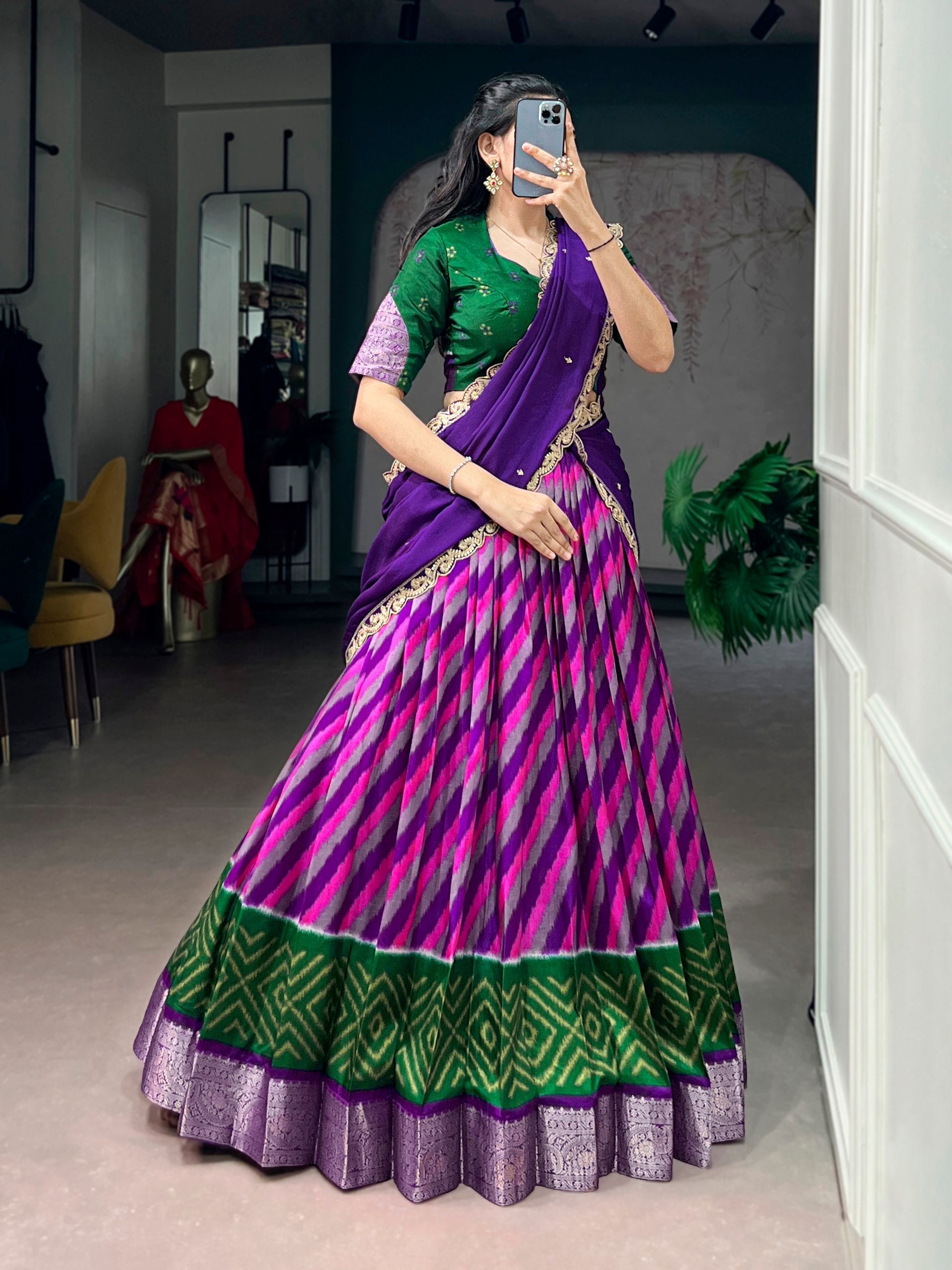 Purple Silk Leheriya Print Lehenga Choli