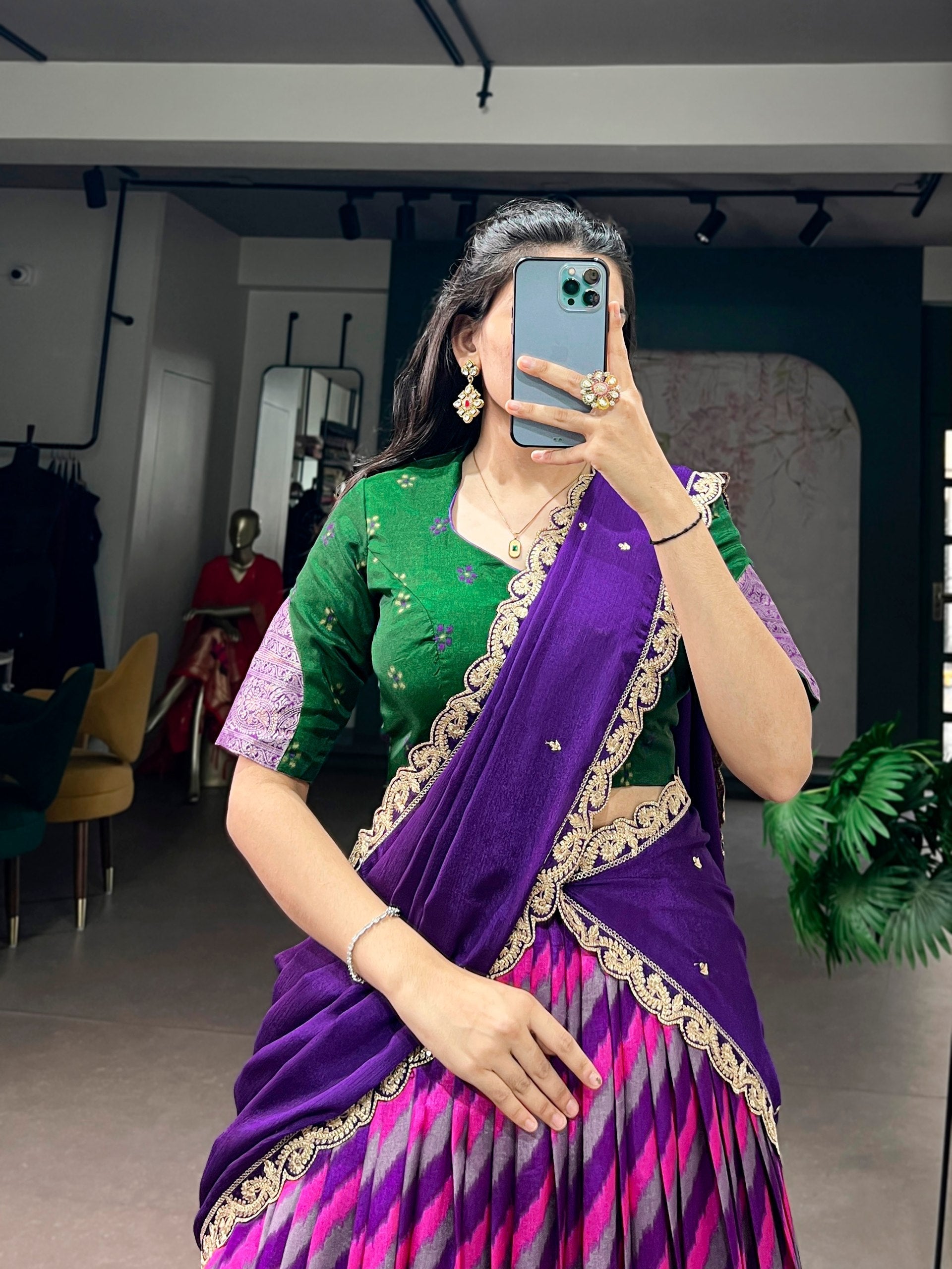 Purple Silk Leheriya Print Lehenga Choli
