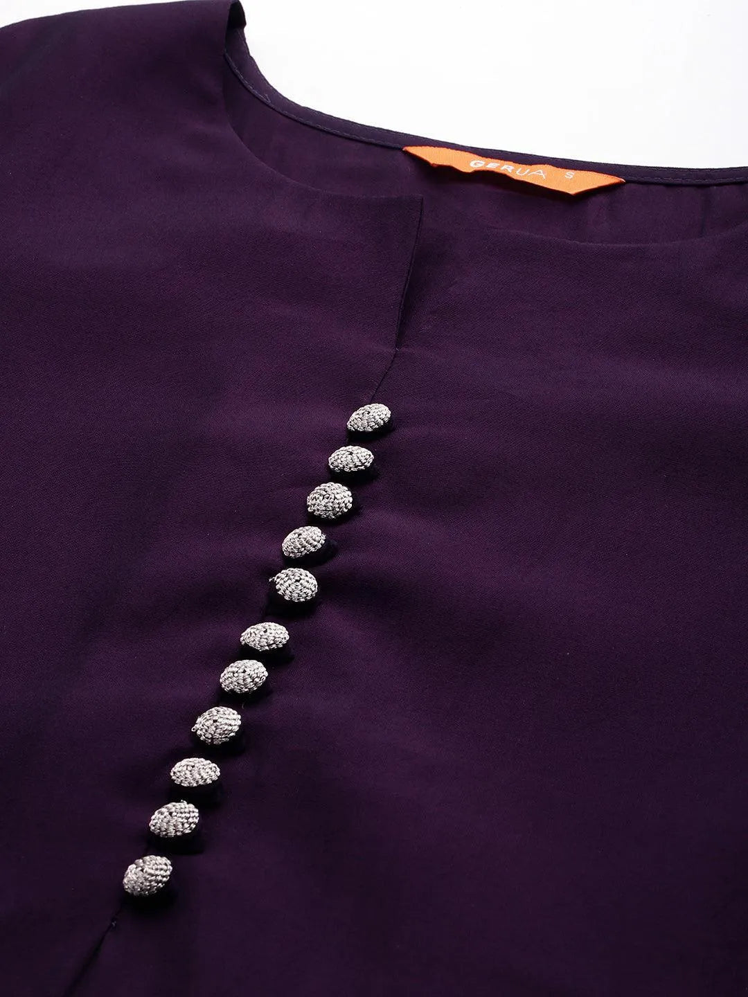 Anouk Purple Solid Silk Blend Straight Suit With Dupatta