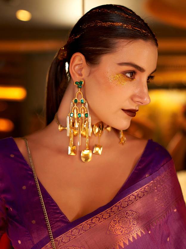 Purple Stunning Bollywood Style Tussar Silk Saree