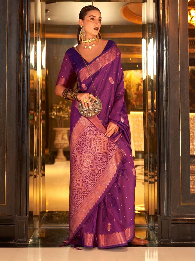 Purple Stunning Bollywood Style Tussar Silk Saree