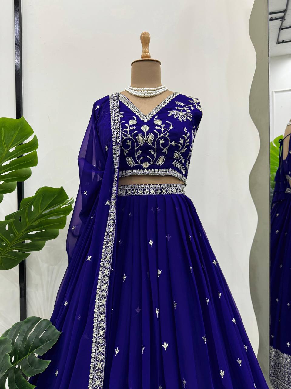 Purple Stunning Faux Georgette Sequin Embroidered Lehenga Choli Set with Lace Border Dupatta