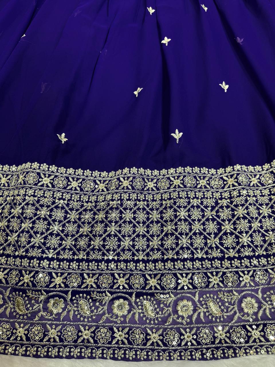 Purple Stunning Faux Georgette Sequin Embroidered Lehenga Choli Set with Lace Border Dupatta