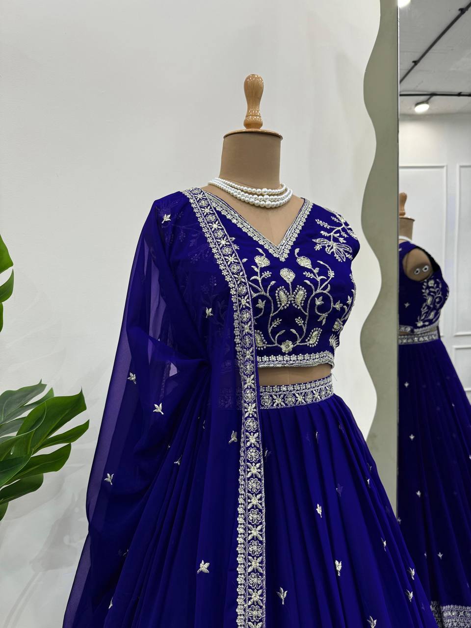 Purple Stunning Faux Georgette Sequin Embroidered Lehenga Choli Set with Lace Border Dupatta
