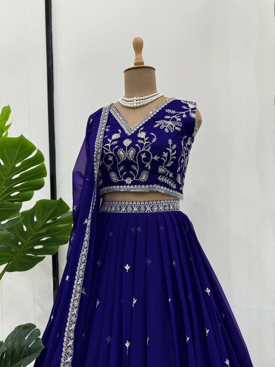 Purple Stunning Faux Georgette Sequin Embroidered Lehenga Choli Set with Lace Border Dupatta