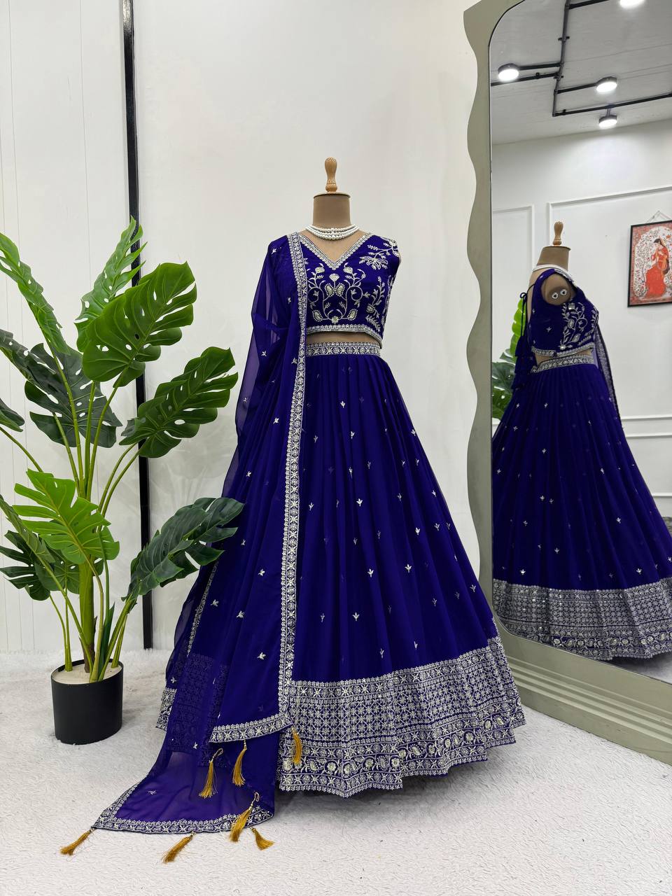 Purple Stunning Faux Georgette Sequin Embroidered Lehenga Choli Set with Lace Border Dupatta
