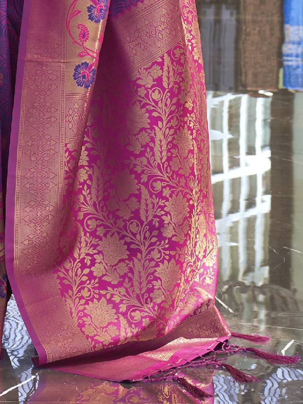 Purple Traditional Banarasi Silk Blend Saree with Unstitched Blouse Piece