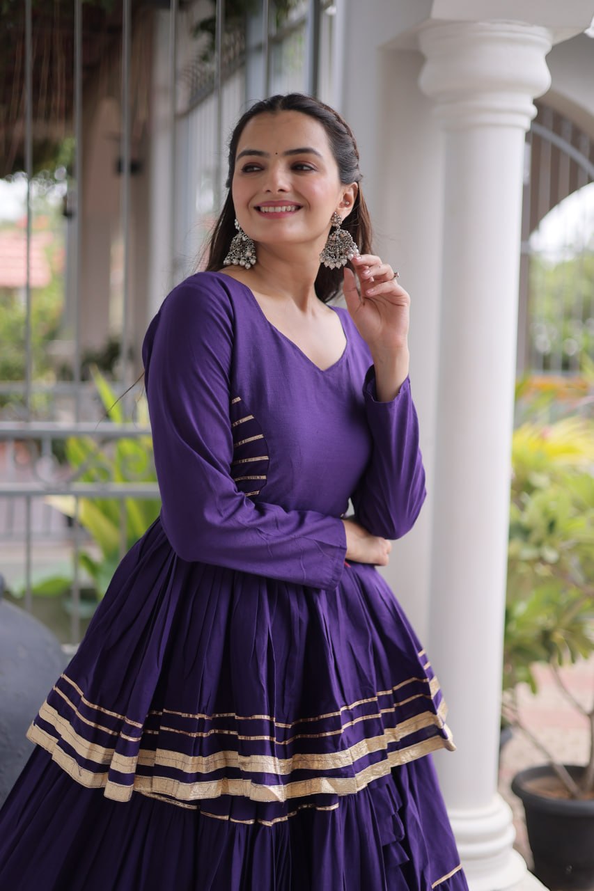 Purple Traditional Cora Cotton Lehenga Set