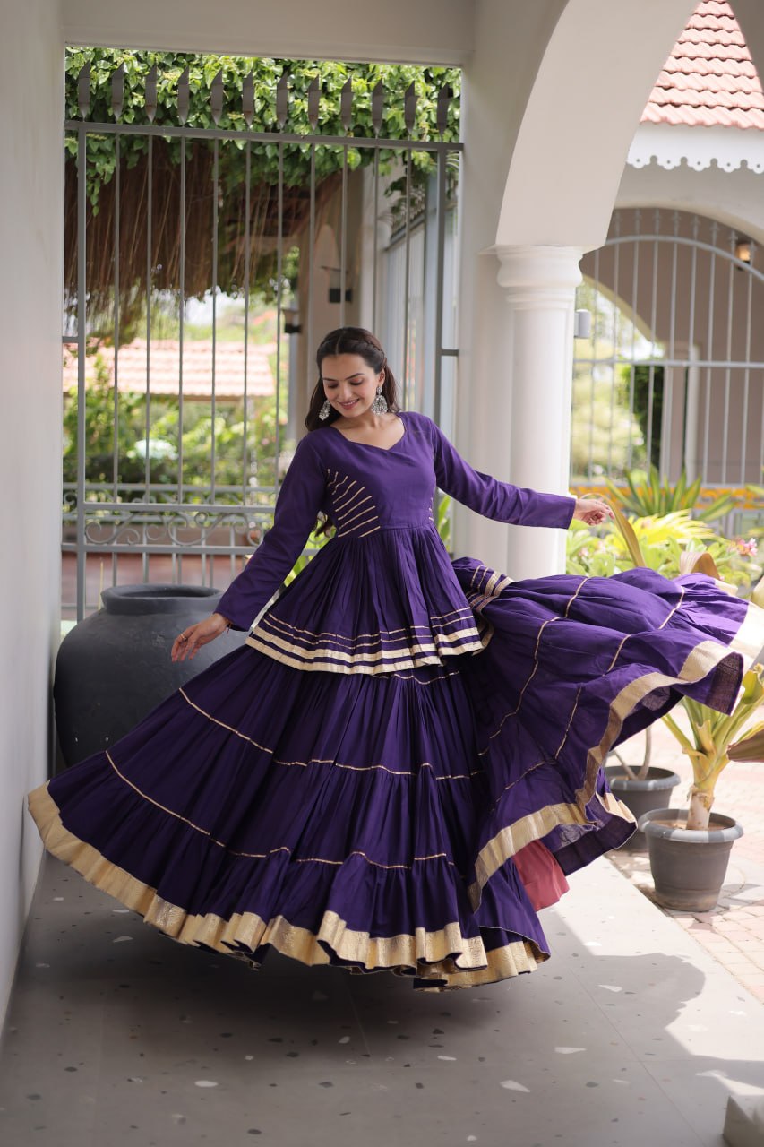 Purple Traditional Cora Cotton Lehenga Set