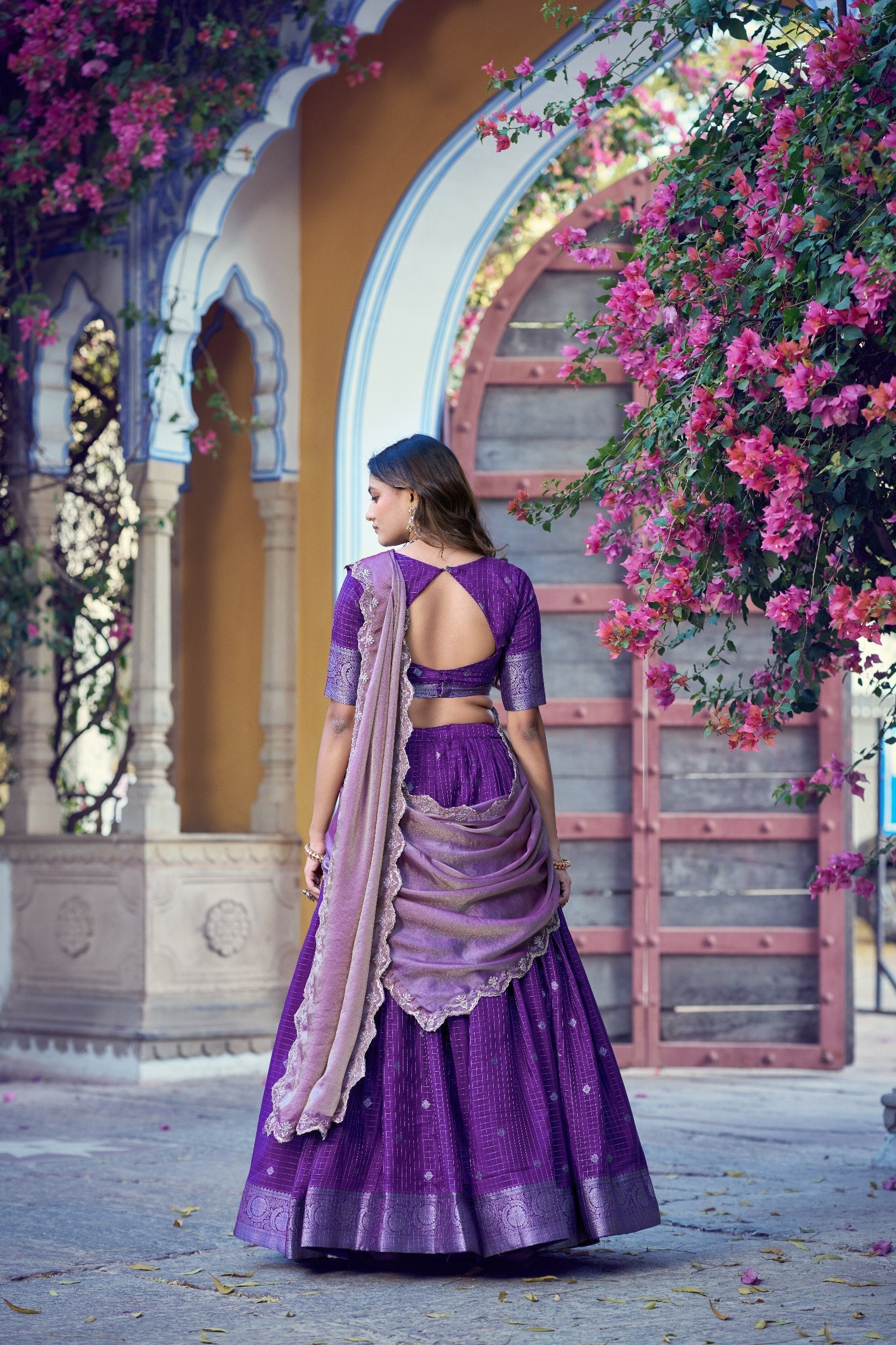 Purple Traditional Festive Checks Lehenga Set