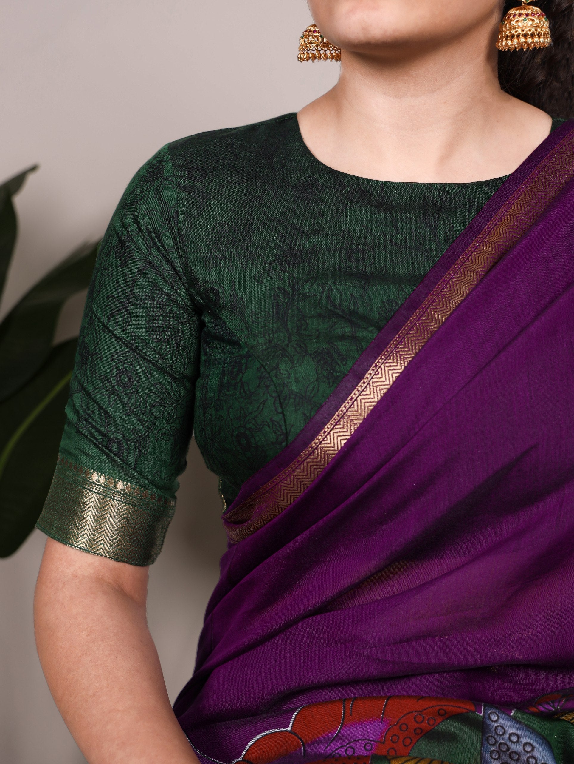 Purple Traditional Floral Printed Chanderi Saree with Zari Weaving Work