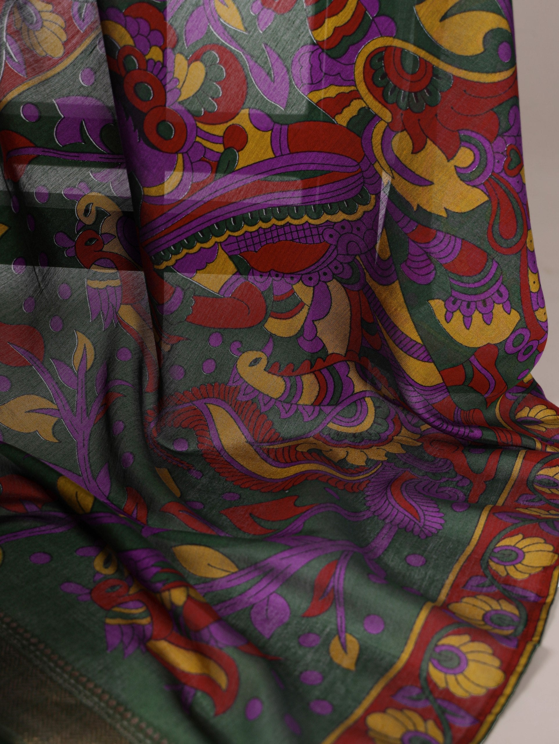 Purple Traditional Floral Printed Chanderi Saree with Zari Weaving Work