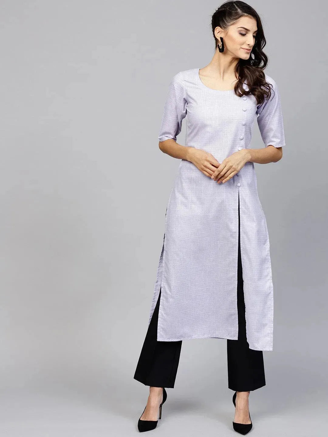 Anouk Purple Woven Design Cotton Kurta