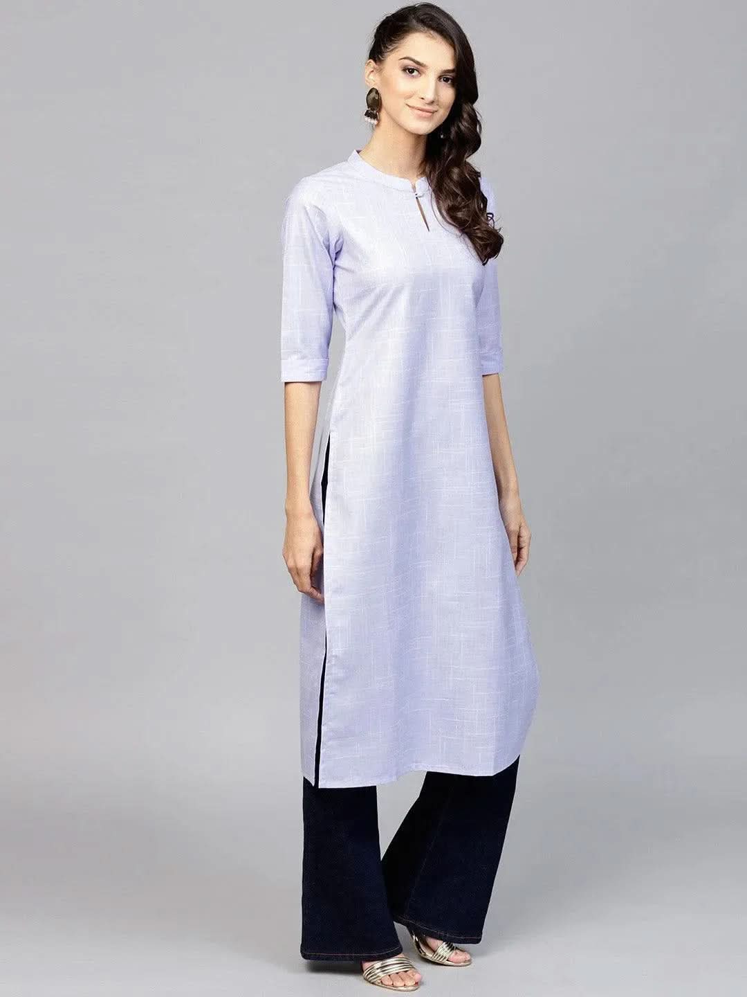 Anouk Purple Woven Design Cotton Kurta