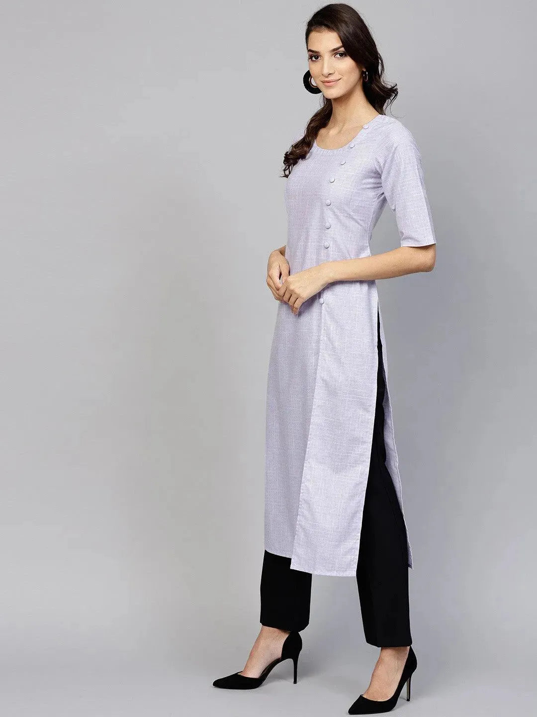 Anouk Purple Woven Design Cotton Kurta