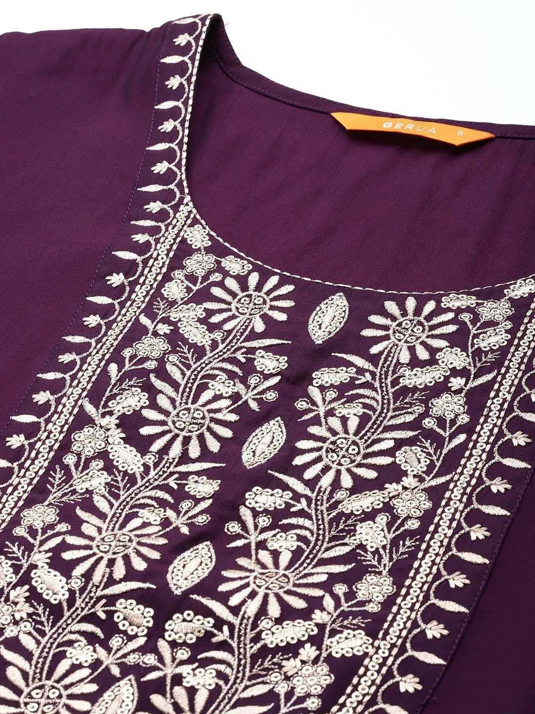 Anouk Purple Yoke Design Silk Blend Straight Suit With Dupatta