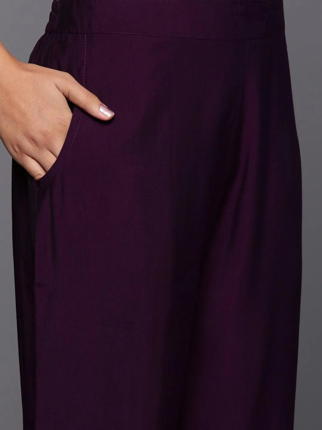 Anouk Purple Yoke Design Silk Blend Straight Suit With Dupatta